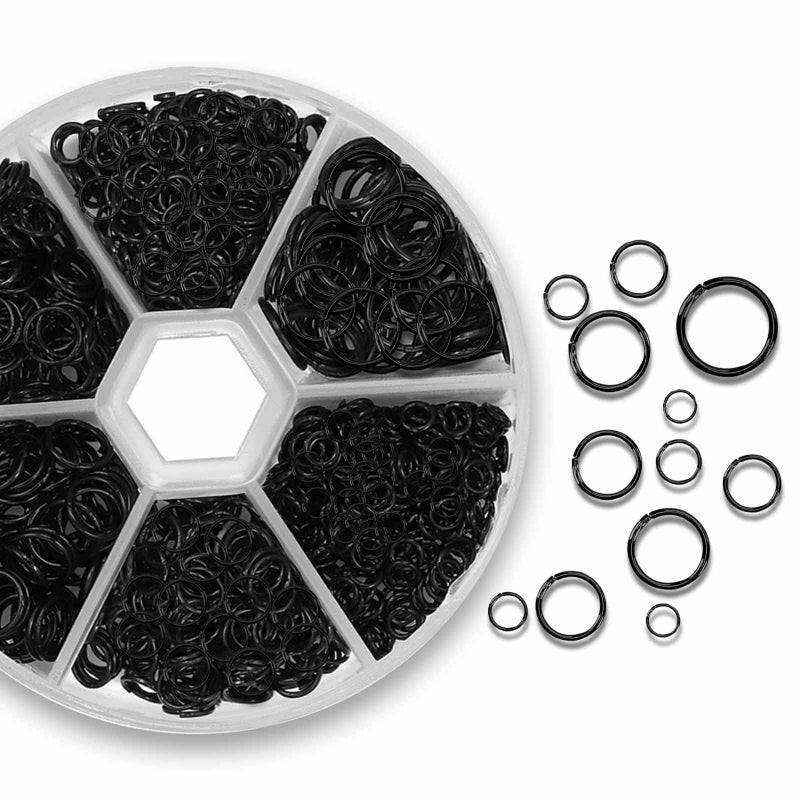 Vukasi 1100Pcs Open Jump Rings  Black Jump Rings Set 304 Stainless-Steel O Ring Connectors Open Rings for Bracelet Earrings Necklace Jewelry Making (4/5/6/7/8/10mm) - Image 1